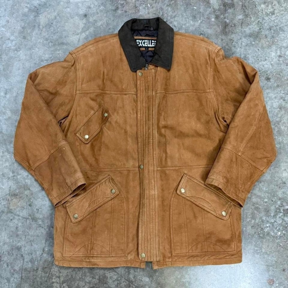 Vintage Excelled Brown Leather Quilted‎ Interior Ranchman Jacket Size XL